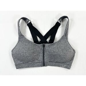 BCG Gray Strappy Criss Cross Racerback High Support Front Zip Sports Bra Small